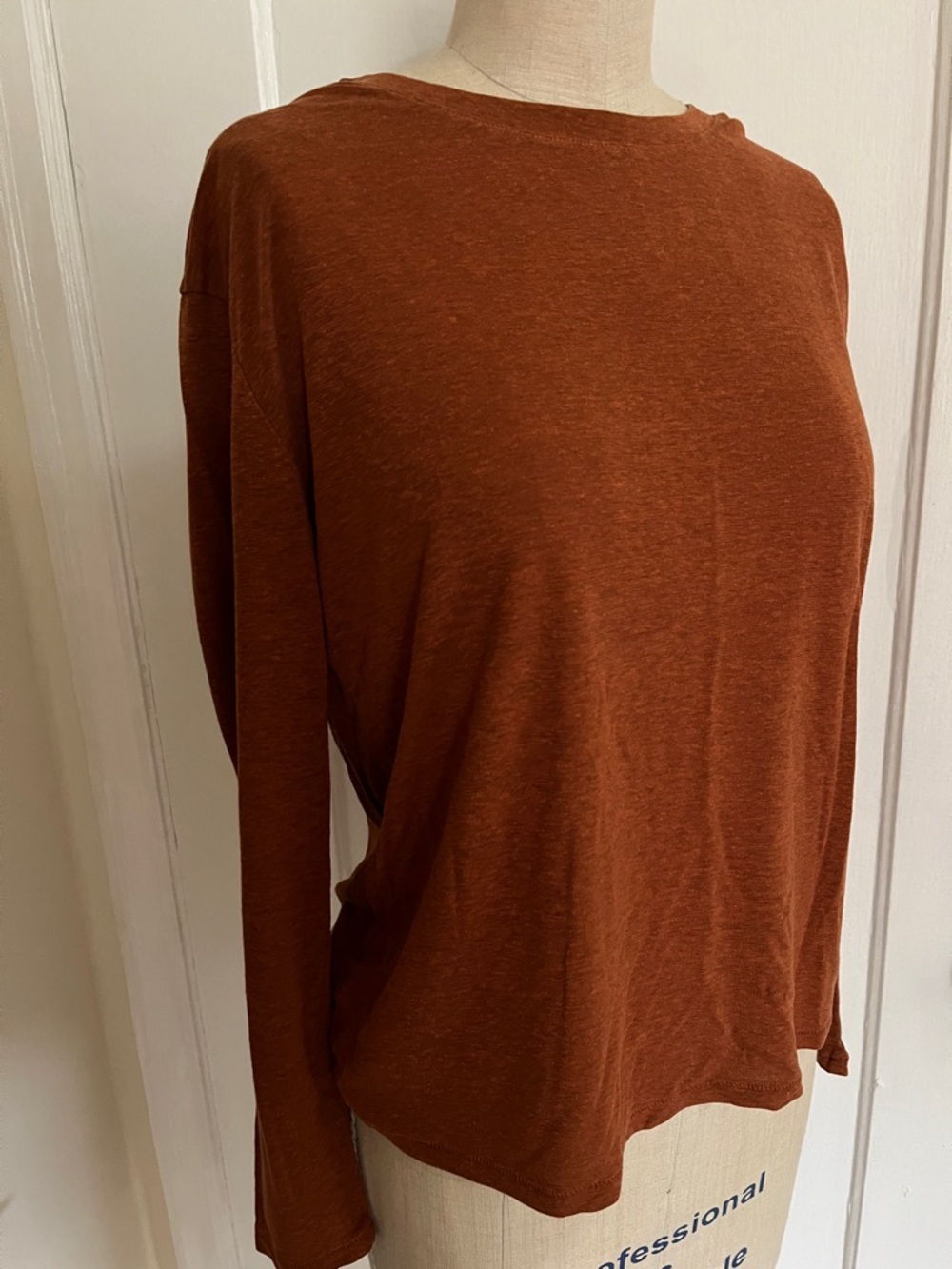 Prana Cozy Up Rust Orange Hemp Crewneck Long Sleeve Tee - Drop Shoulder